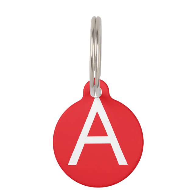 Eerste letter monogram rood wit gewoon modern huisdierpenning (Voorkant)