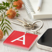 Eerste letter monogram rood wit gewoon modern sleutelhanger (Voorkant Rechts)