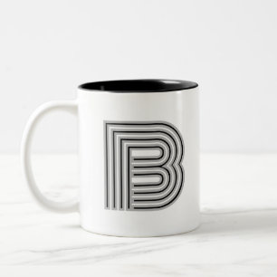 Eerste Letter Monogram Zwart Wit Modern Stijlvol Tweekleurige Koffiemok