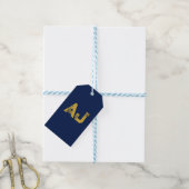Eerste letters monogram goud & blauw effen eenvoud cadeaulabel (Met Touw)