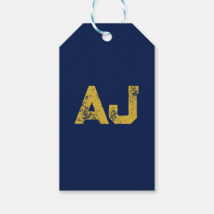 Eerste letters monogram goud & blauw effen eenvoud cadeaulabel