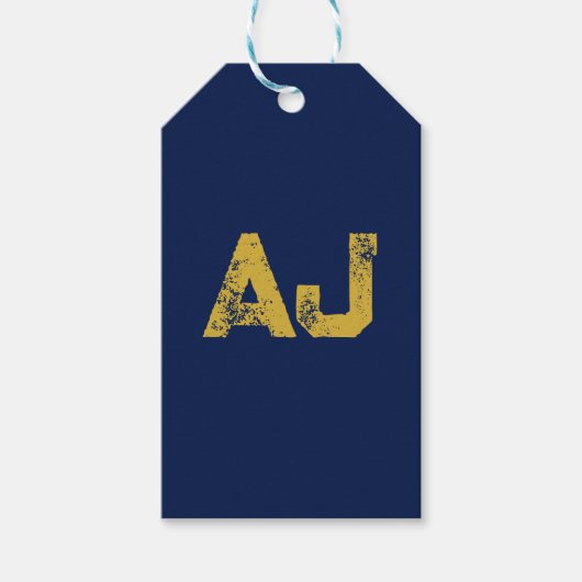 Eerste letters monogram goud & blauw effen eenvoud cadeaulabel (Voorkant)