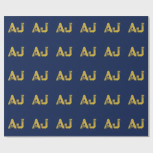 Eerste letters monogram goud & blauw effen eenvoud cadeaupapier