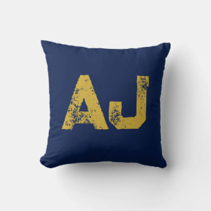 Eerste letters monogram goud & blauw effen eenvoud kussen