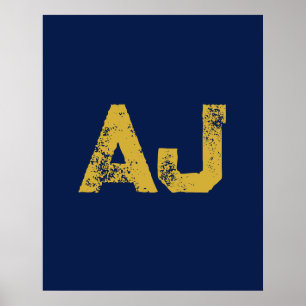 Eerste letters monogram goud & blauw effen eenvoud poster
