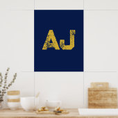 Eerste letters monogram goud & blauw effen eenvoud poster (Keuken)