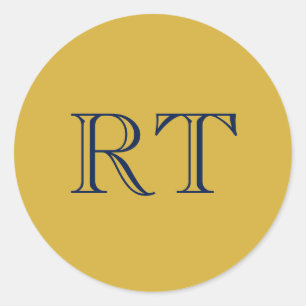 Eerste letters monogram goud & blauw effen eenvoud ronde sticker