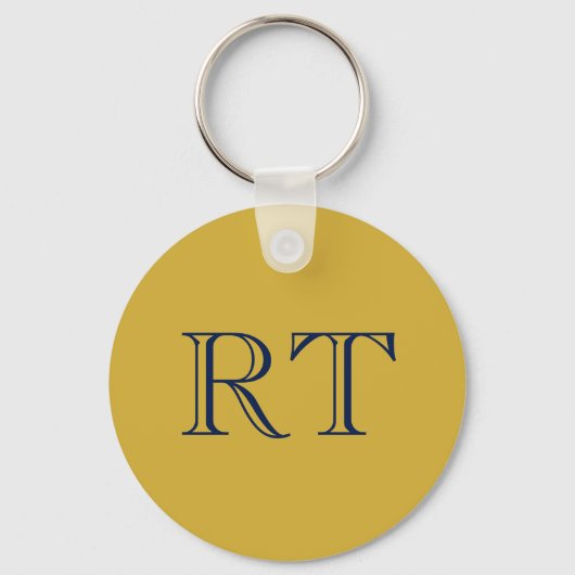 Eerste letters monogram goud & blauw effen eenvoud sleutelhanger (Voorkant)