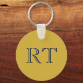 Eerste letters monogram goud & blauw effen eenvoud sleutelhanger (Voorkant)