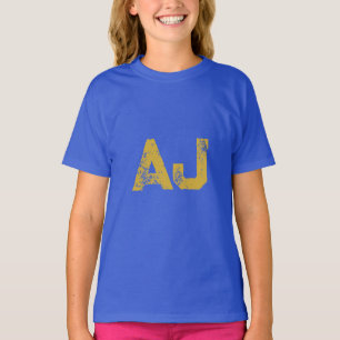Eerste letters monogram goud & blauw effen eenvoud t-shirt