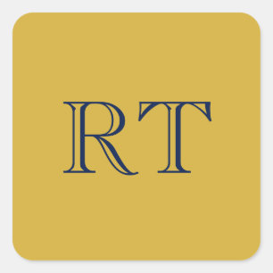 Eerste letters monogram goud & blauw effen eenvoud vierkante sticker
