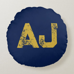Eerste letters monogram goud & blauw gewoon eenvou rond kussen