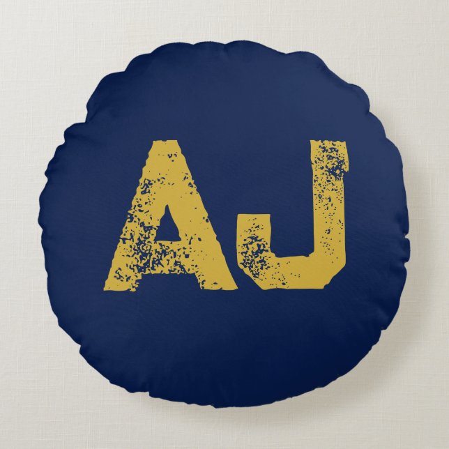 Eerste letters monogram goud & blauw gewoon eenvou rond kussen (Voorkant)