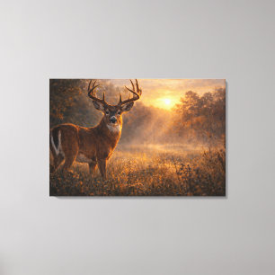 Eerste Licht   Whitetail Deer Kunst   Uitgerekt Canvas Afdruk