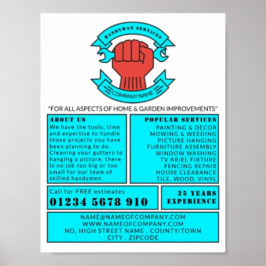 Eerste Logo, Handyman Adverteren Poster (Voorkant)