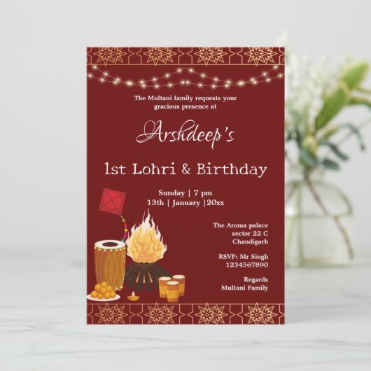 Eerste Lohri- en verjaardagsuitnodigingskaart Kaart (Staand voorkant)