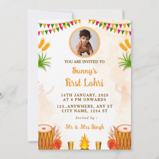 Eerste Lohri Invitation Kaart, Lohri Party Kaart (Voorkant)