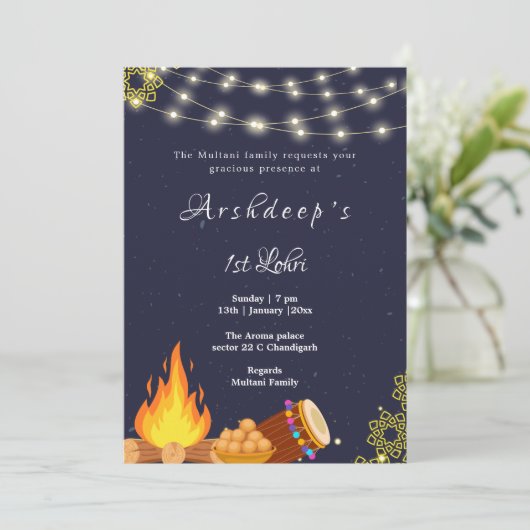 Eerste Lohri uitnodiging Lohri uitnodigingskaart (Staand voorkant)