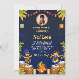 Eerste Lohri-verjaardagskaart van de baby met foto Kaart