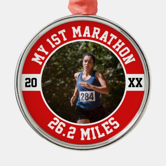 Eerste Marathon Metalen Ornament (Voorkant)