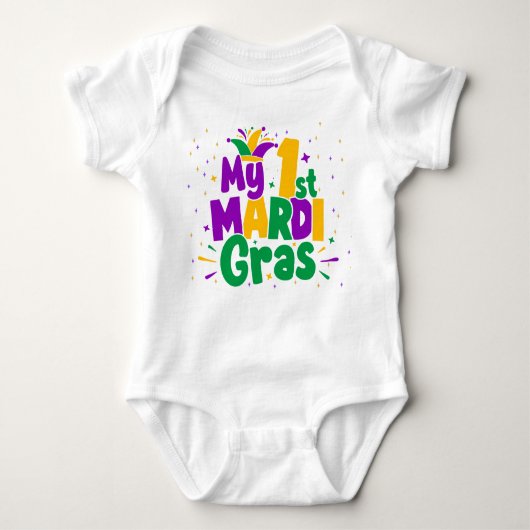 Eerste mardi Gras Milestone Colorful Sparkles Romper (Voorkant)