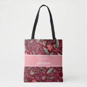 Eerste maroon Red Green Flowers Monogram Tote Bag (Voorkant)