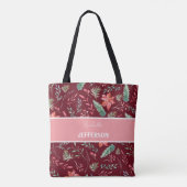 Eerste maroon Red Green Flowers Monogram Tote Bag (Achterkant)