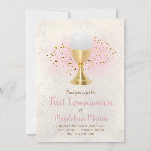 eerste mededeling FAUX-glitter en roze waterverf Kaart (Voorkant)