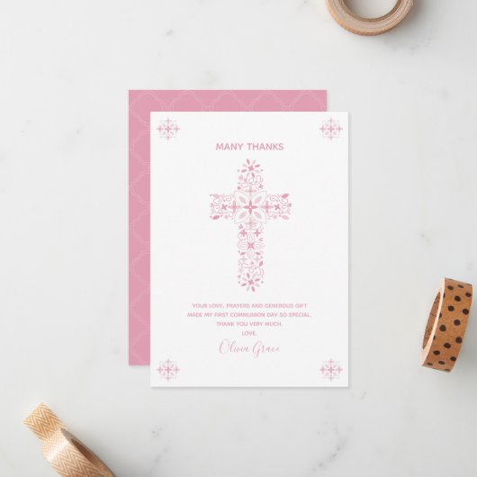 Eerste mededeling Hartelijk dank - Meisje, Aangepa Notitiekaartje (Voorkant / Achterkant in situ)