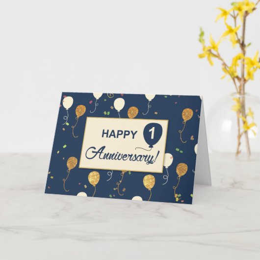 Eerste medewerker Jubileum gouden look ballonnen Kaart (Gele Bloem)