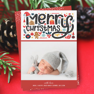 Eerste MERRY CHRISTMAS Foto geboorteaankondigingen Feestdagenkaart