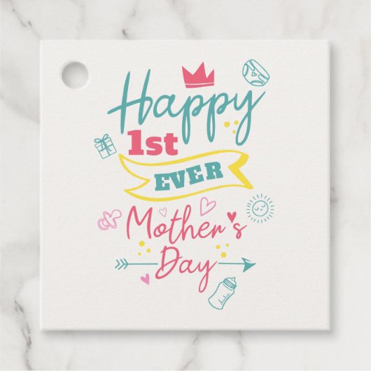 Eerste Moederdag 1e keer mam Schattige gepersonali Bedankjes Labels (Voorkant)