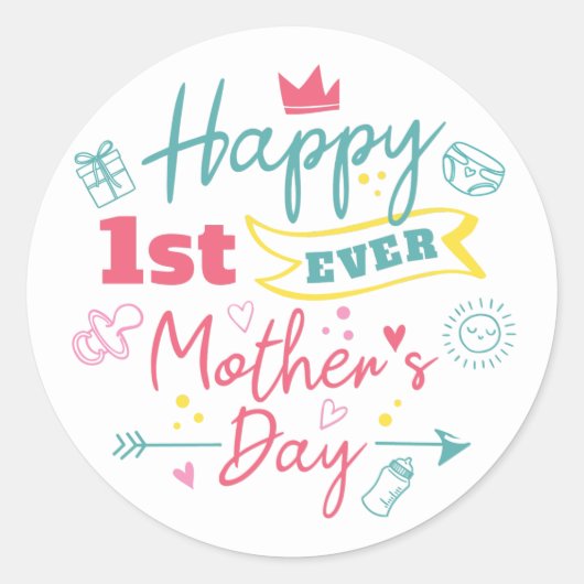 Eerste Moederdag 1e Keer Moeder  Ronde Sticker (Voorkant)