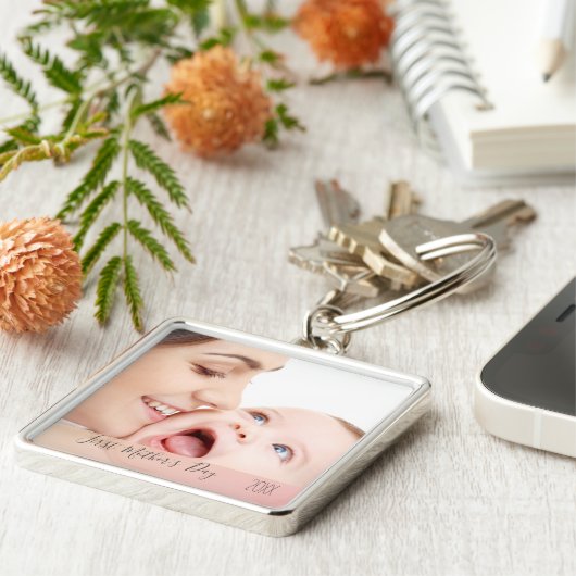Eerste Moederdag 2023 Aangepaste mama en Baby foto Sleutelhanger (Zijkant)