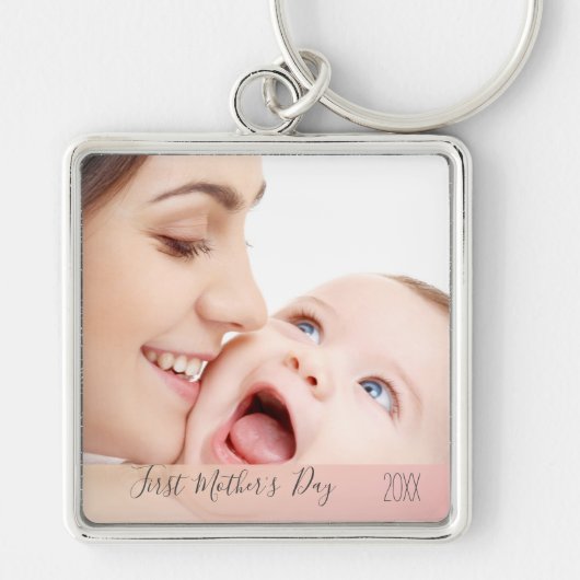 Eerste Moederdag 2023 Aangepaste mama en Baby foto Sleutelhanger (Voorkant)