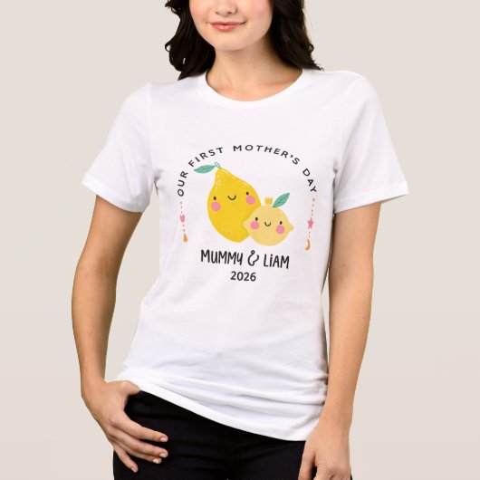 Eerste Moederdag 2026 Schattige Citroen Moeder & B Tri-Blend Shirt (Voorkant)