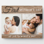 Eerste Moederdag 2 Foto collage Rustic Wood Fotoplaat (Voorkant)