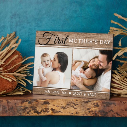 Eerste Moederdag 2 Foto collage Rustic Wood Fotoplaat (Zijkant)