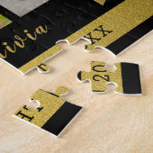 Eerste Moederdag 3 Foto Collage Black Gold Legpuzzel (Zijkant)