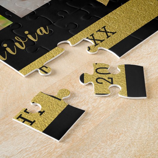 Eerste Moederdag 3 Foto Collage Black Gold Legpuzzel (Zijkant)