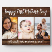 Eerste Moederdag 3 Foto collage Dark Wood Fotoplaat (Voorkant)