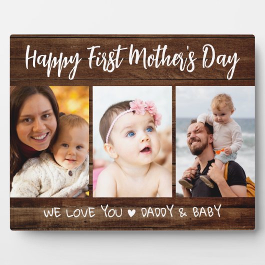 Eerste Moederdag 3 Foto collage Dark Wood Fotoplaat (Voorkant)
