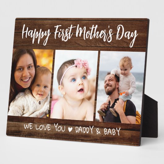 Eerste Moederdag 3 Foto collage Dark Wood Fotoplaat (Zijkant)