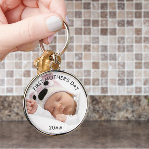 Eerste Moederdag Aangepast jaar Baby Foto Sleutelhanger
