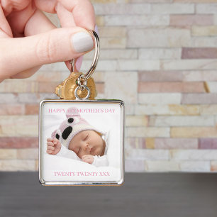 Eerste Moederdag Aangepast Jaar en Foto van Baby M Sleutelhanger