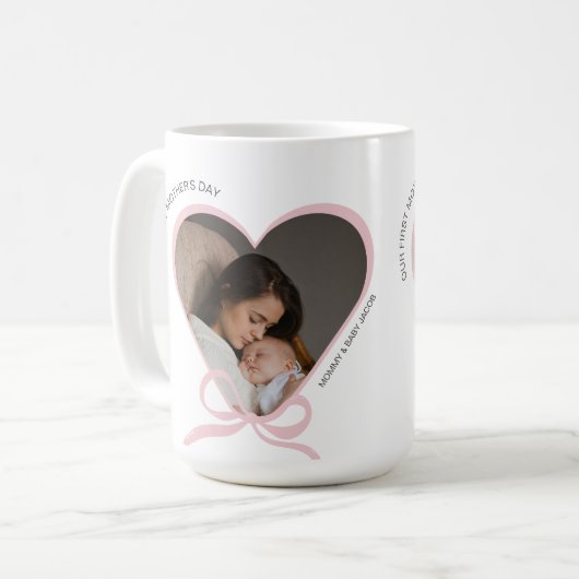 Eerste Moederdag aangepaste foto-liefdesvorm Koffiemok (Voorkant links)