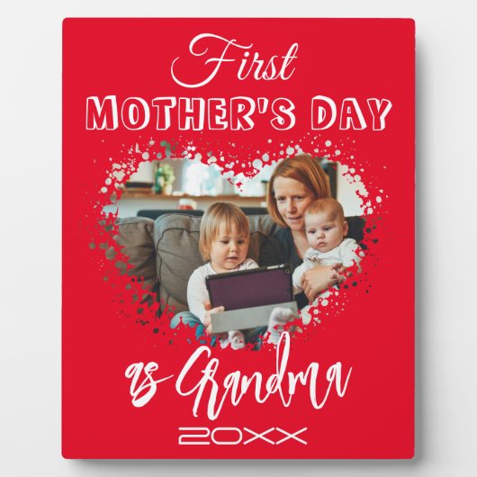 Eerste Moederdag als oma Heart Red Fotoplaat (Voorkant)
