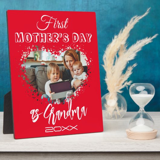 Eerste Moederdag als oma Heart Red Fotoplaat (Zijkant)