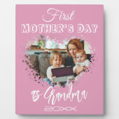 Eerste Moederdag als oma Pink Heart Fotoplaat (Voorkant)