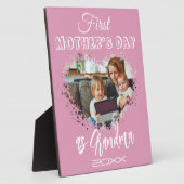 Eerste Moederdag als oma Pink Heart Fotoplaat (Zijkant)
